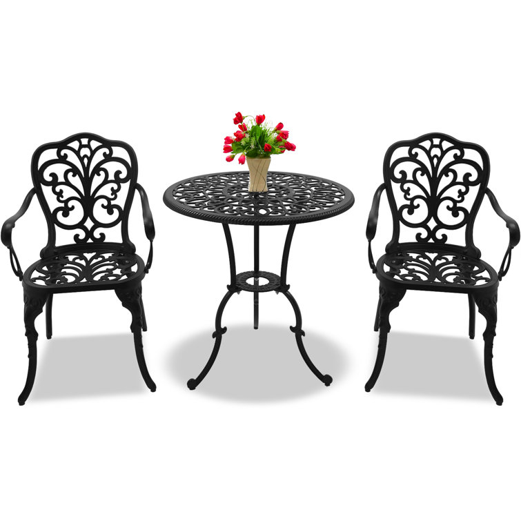 Astoria Grand BANGUI Garden & Patio Table & 2 Chairs Cast Aluminium Bistro Set Wayfair.co.uk